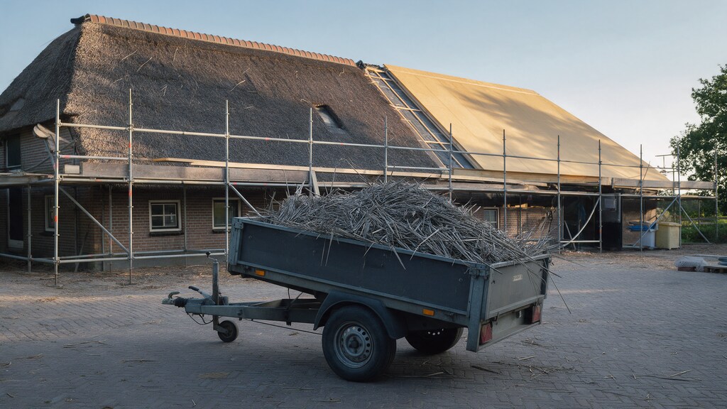 Kipkar met rietafval naast de boerderij